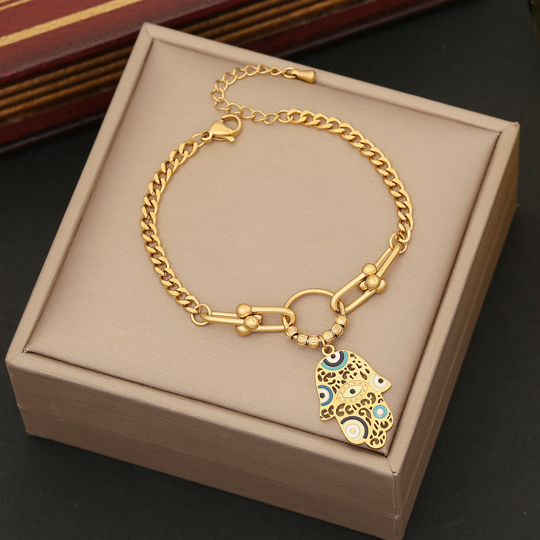 Hamsa Evil Eye Chain Bracelet-3 taahirajewellery