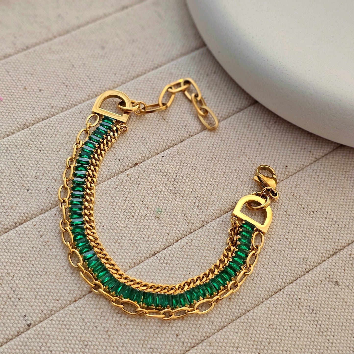 Alice Green Baguette Chain Bracelet-2 taahirajewellery