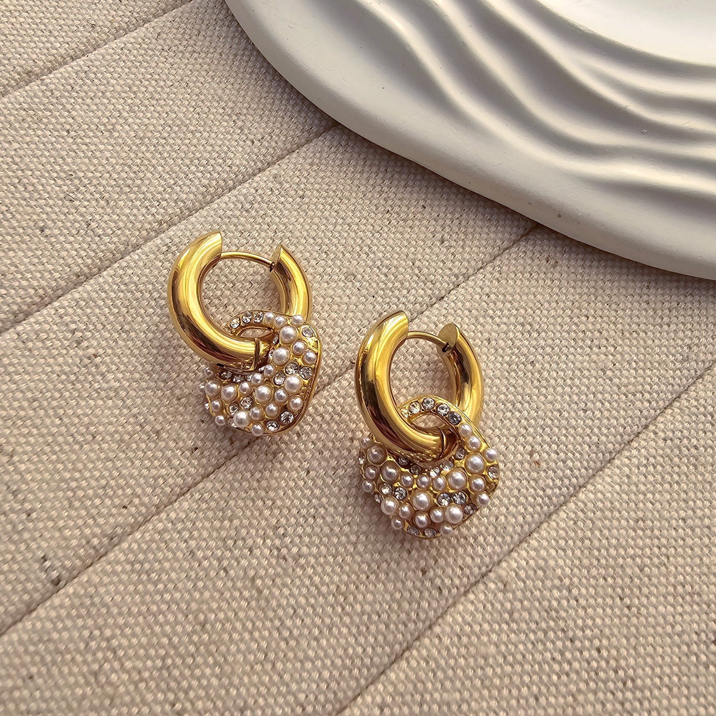 Elegant Pearl & Zircon Square Hoop Earrings-5 taahirajewellery