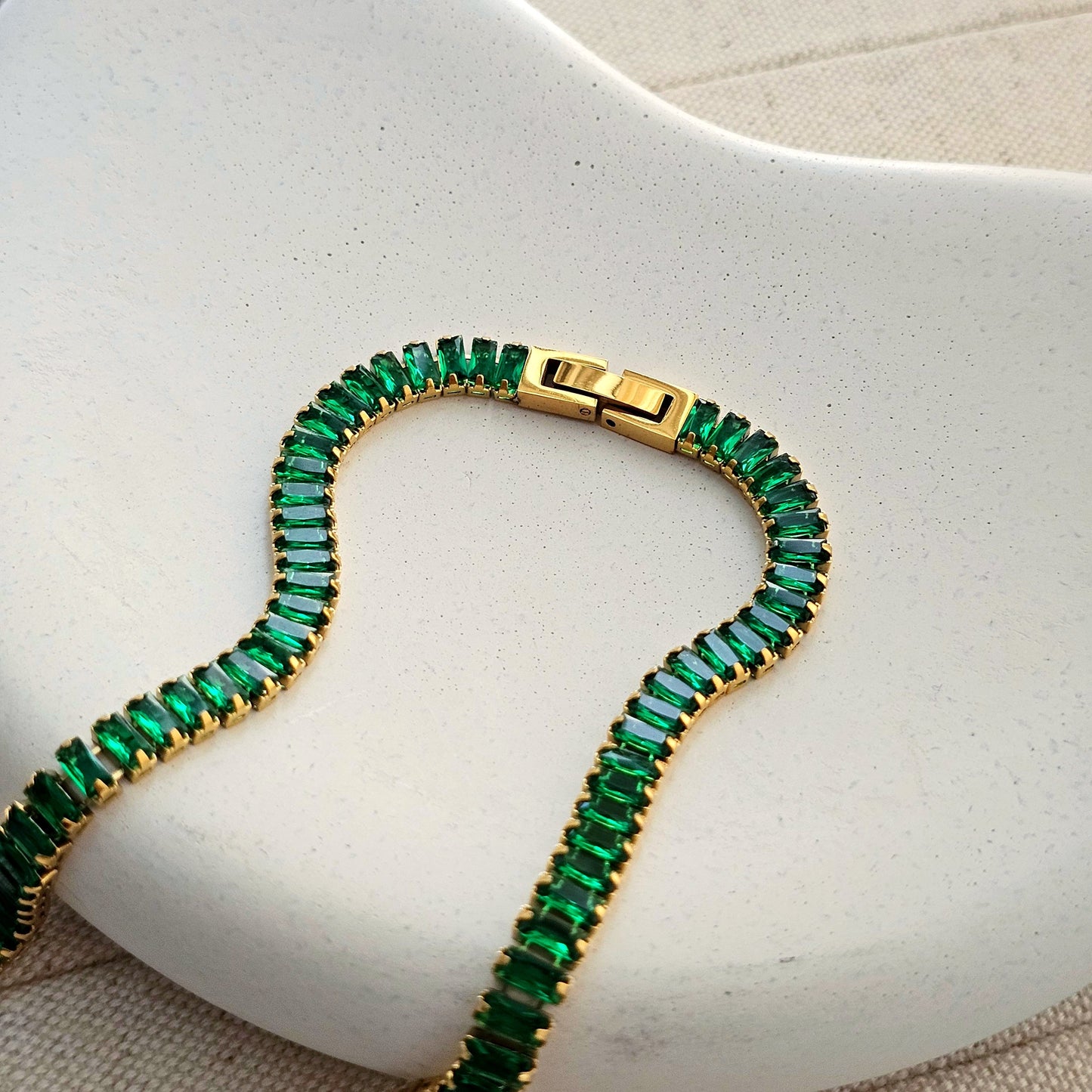 AAA Zircon Green Baguette Tennis Necklace-4 taahirajewellery
