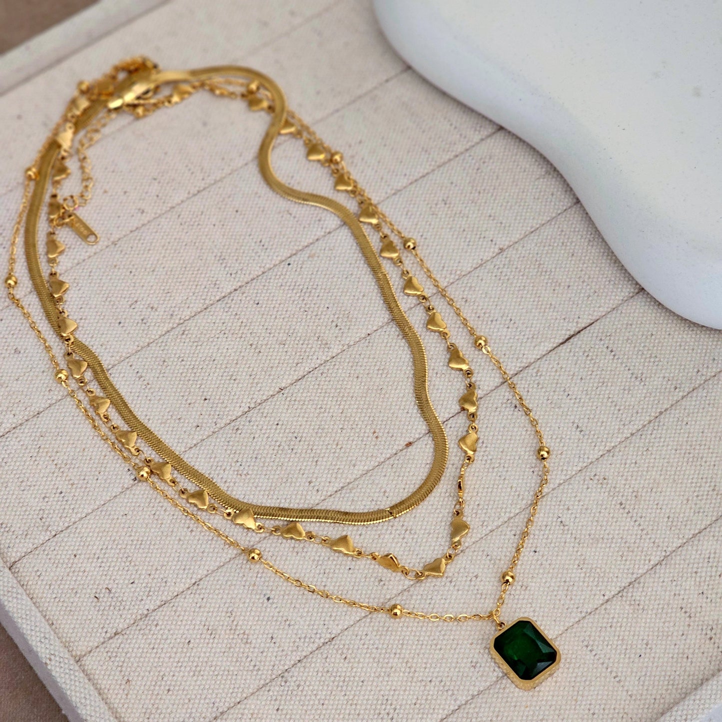 Trio Emerald Stud Necklace-3 taahirajewellery