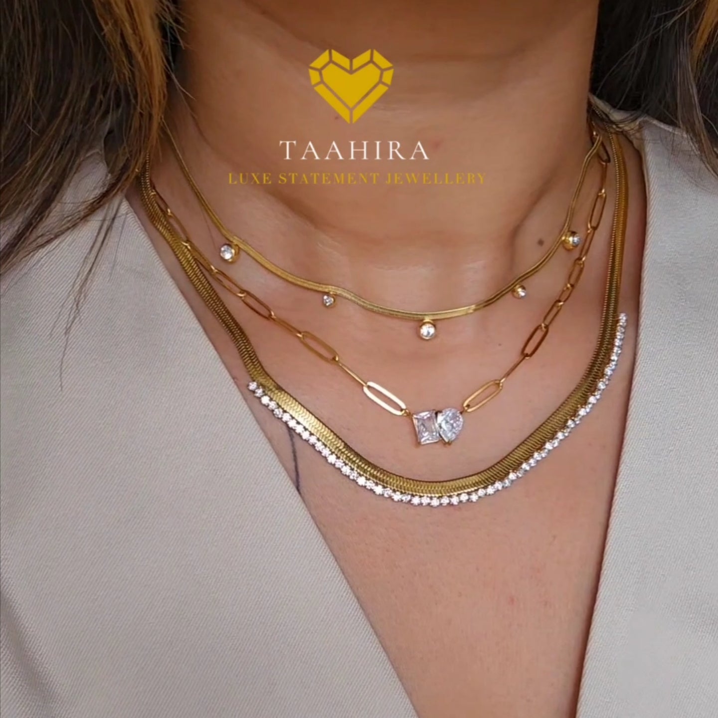 Double stone 18kt gold plated Necklace-6 taahirajewellery