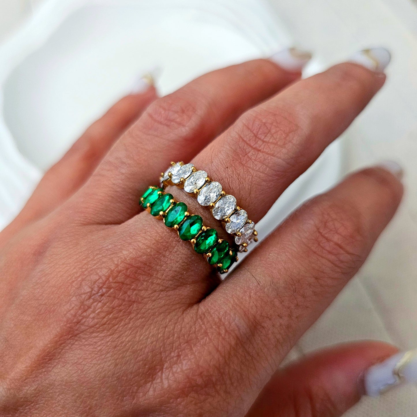 Oval Zircon 18K Gold Plated Band Ring-4 taahirajewellery