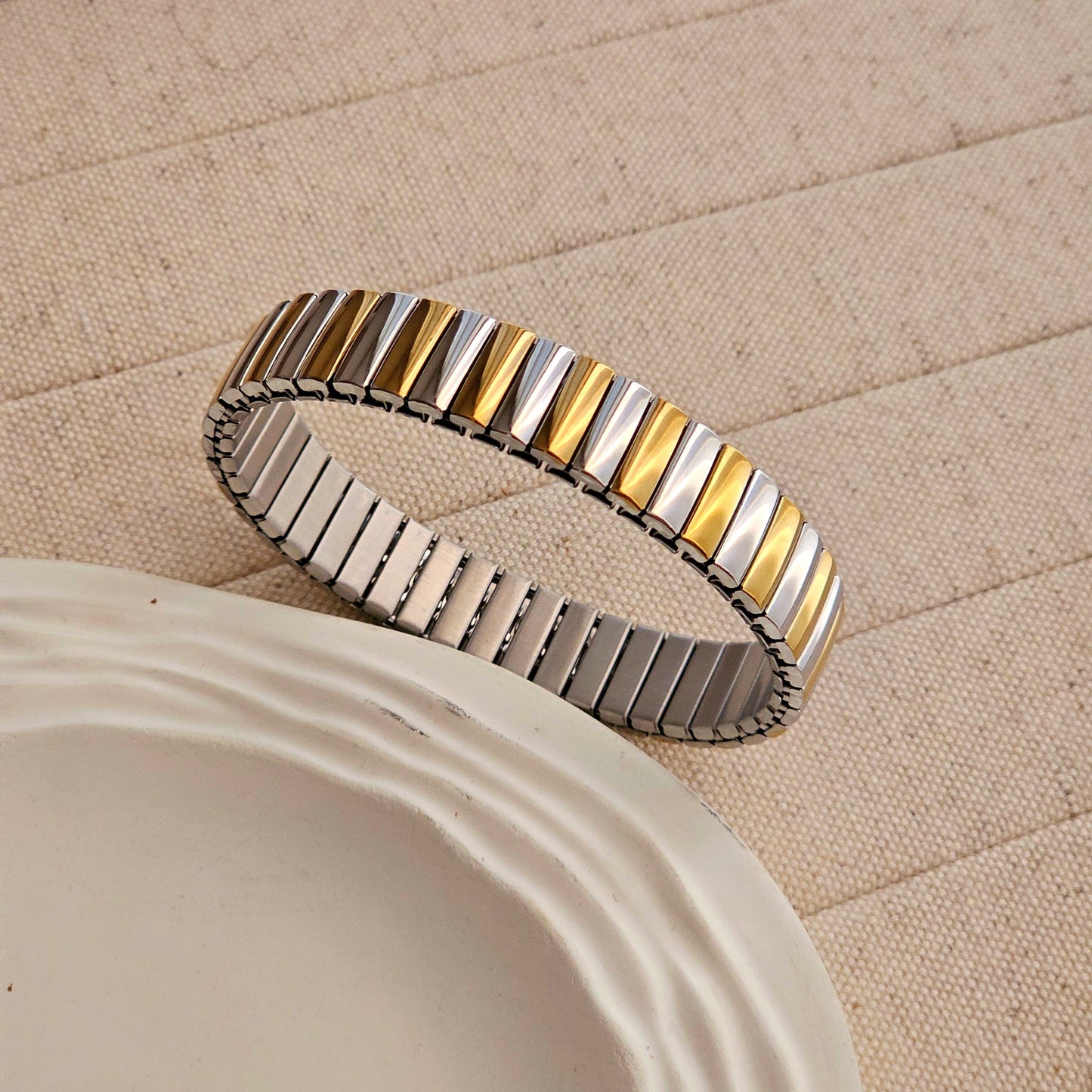 Elastic Silver & Gold Band Bracelet-2 taahirajewellery
