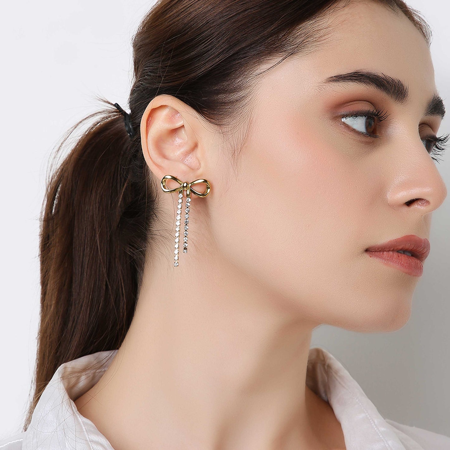 Bow Zircon Dangle Earrings