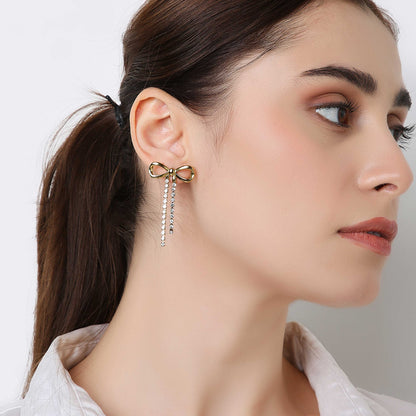 Bow Zircon Dangle Earrings
