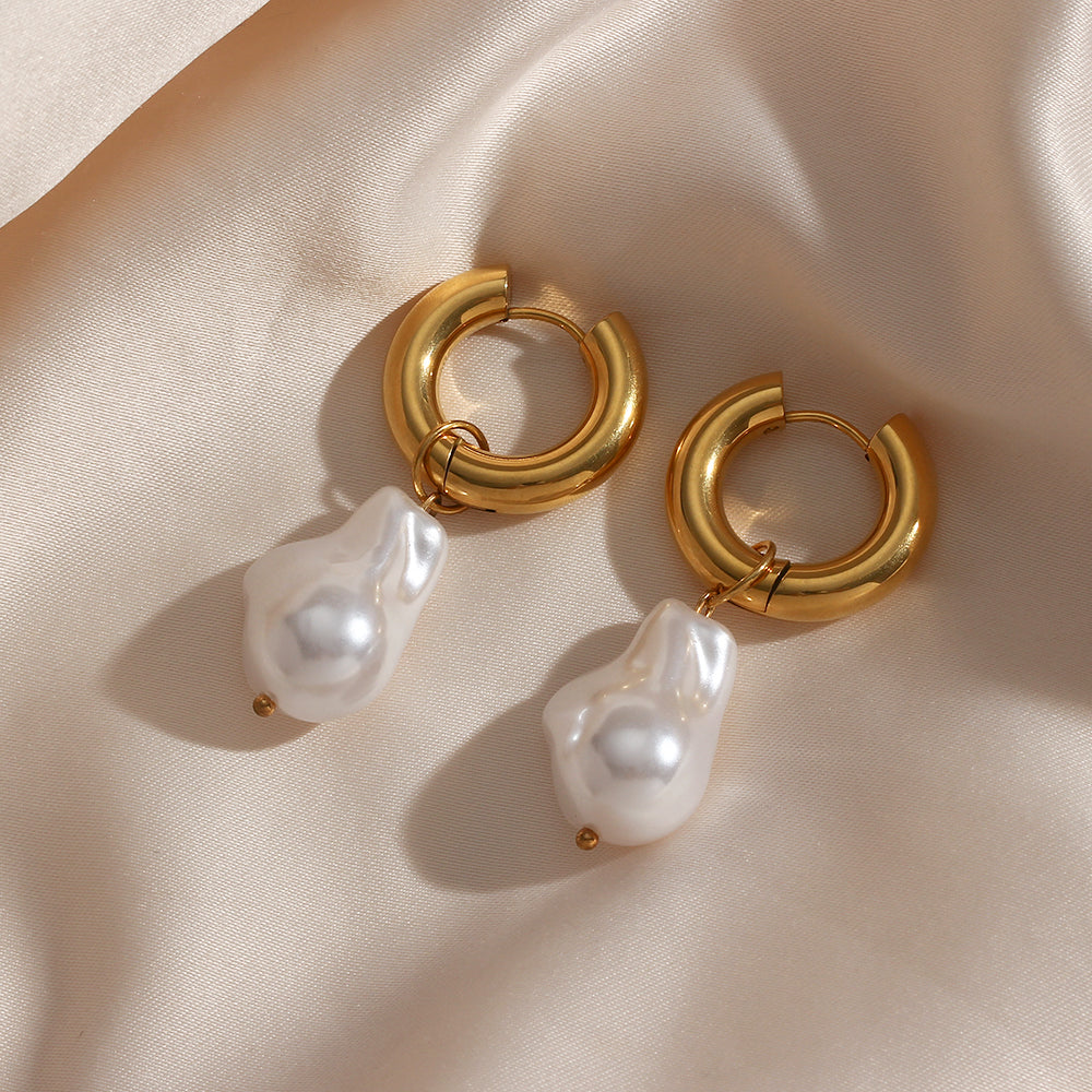 Baroque Pearl 18K Gold Plated Hoop Earrings-3  taahirajewellery