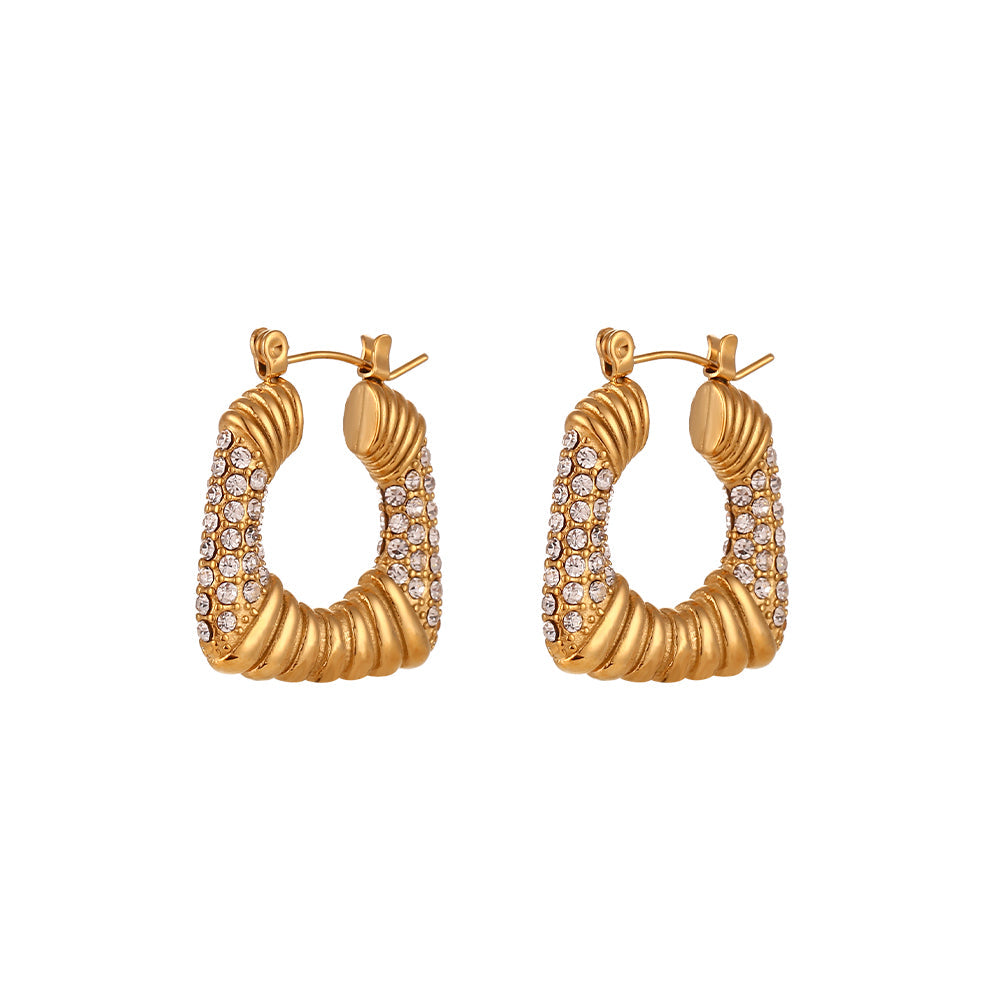 Chunky Square Shape Zircon Hoop Earrings-4  taahirajewellery