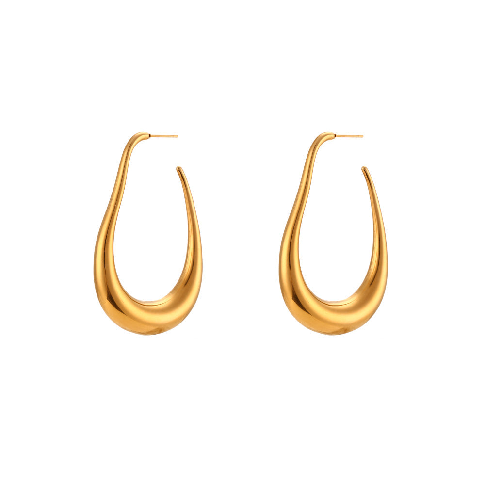 18K Gold Plated Long Hoop Earrings-4  taahirajewellery