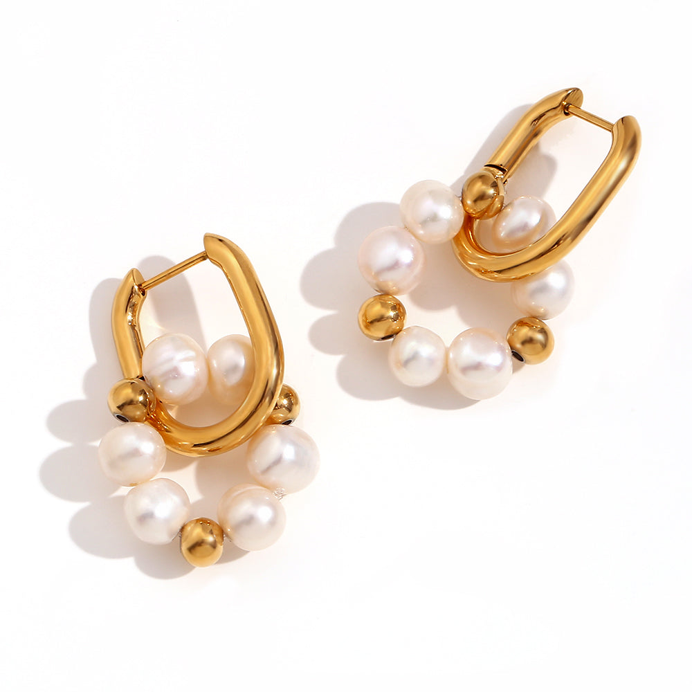 Gold Freshwater Pearl Beaded Hoop Earrings-1  taahirajewellery
