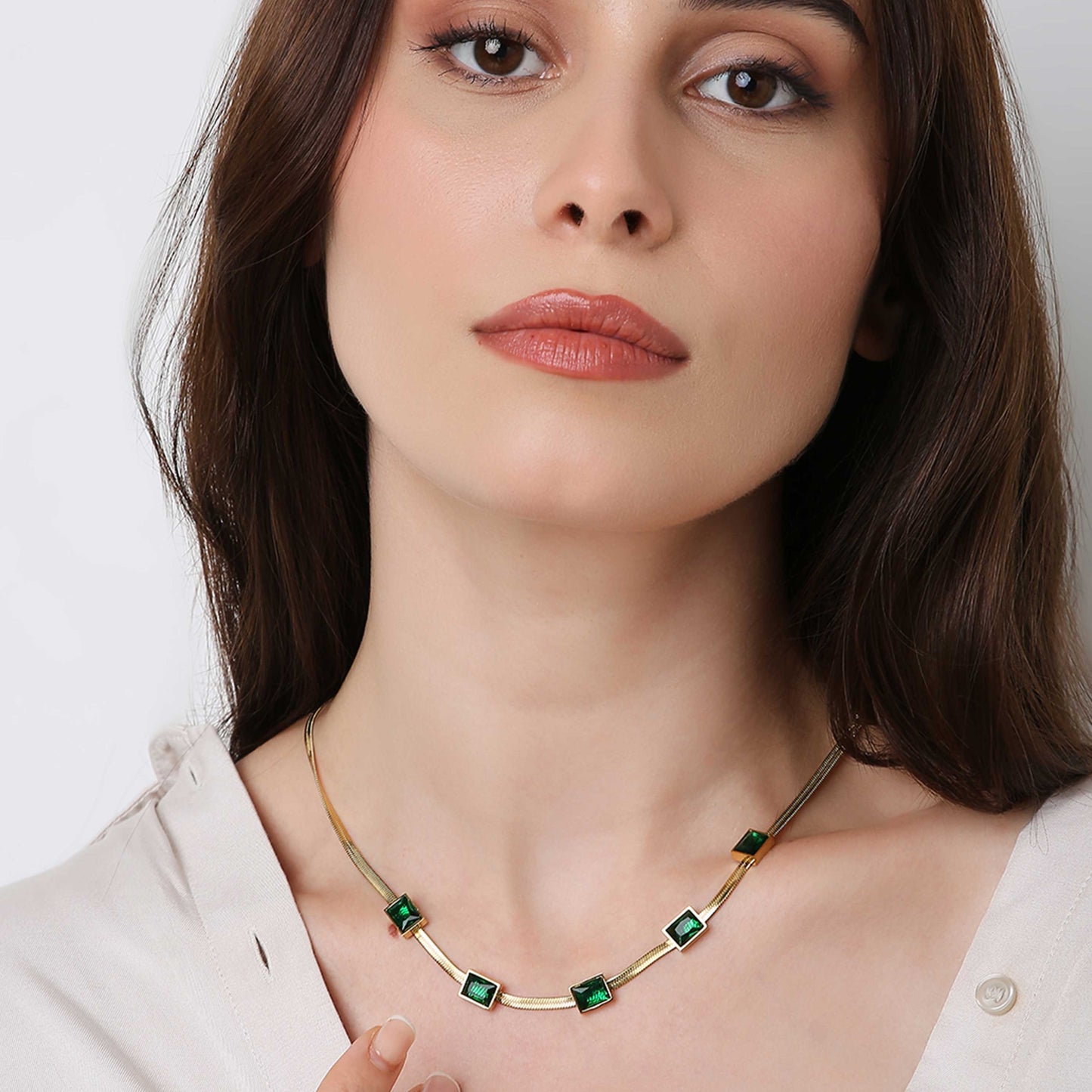 Green Geometric Gold Necklace