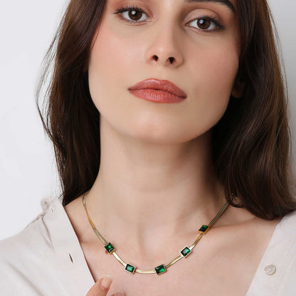 Green Geometric Gold Necklace