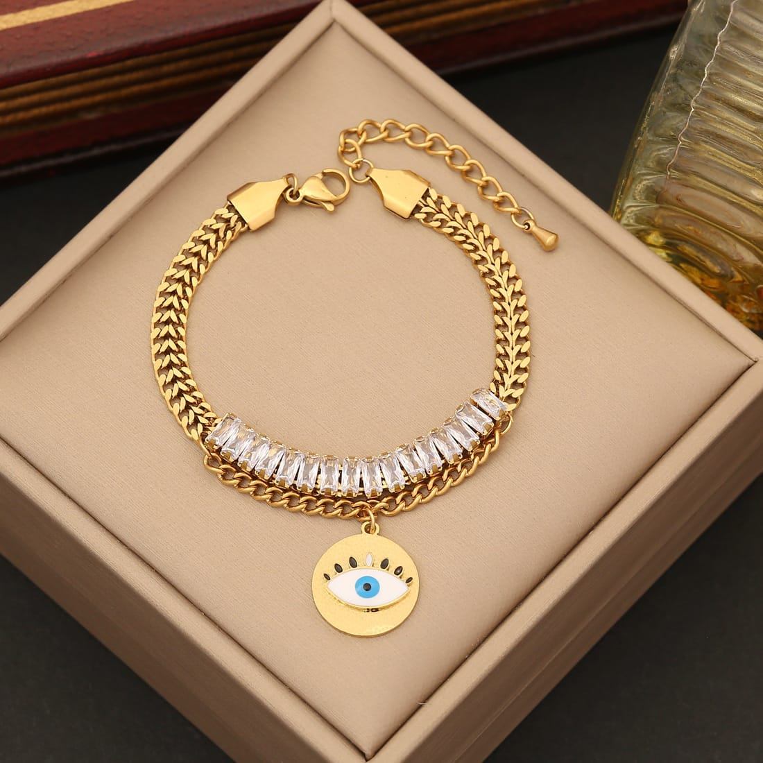 Evil Eye Zircon Charm Chain Bracelet-3  taahirajewellery