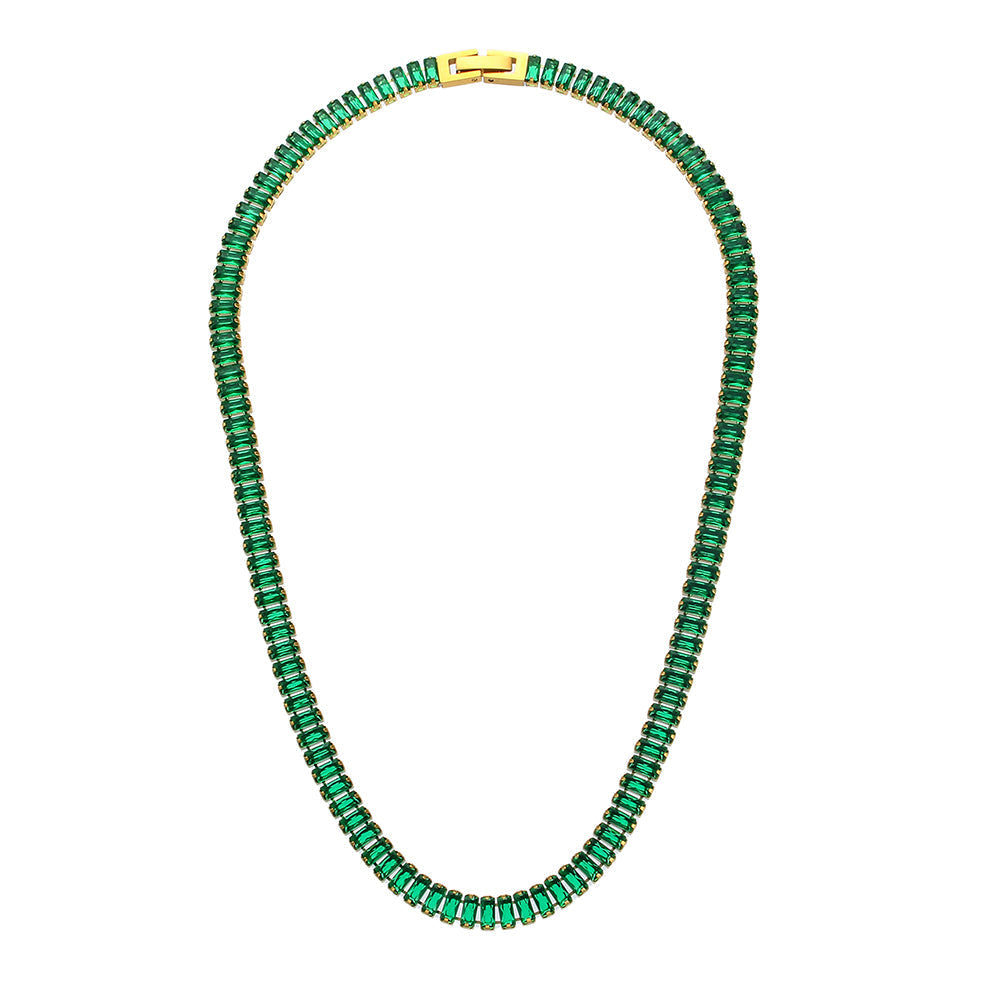 AAA Zircon Green Baguette Tennis Necklace-3  taahirajewellery