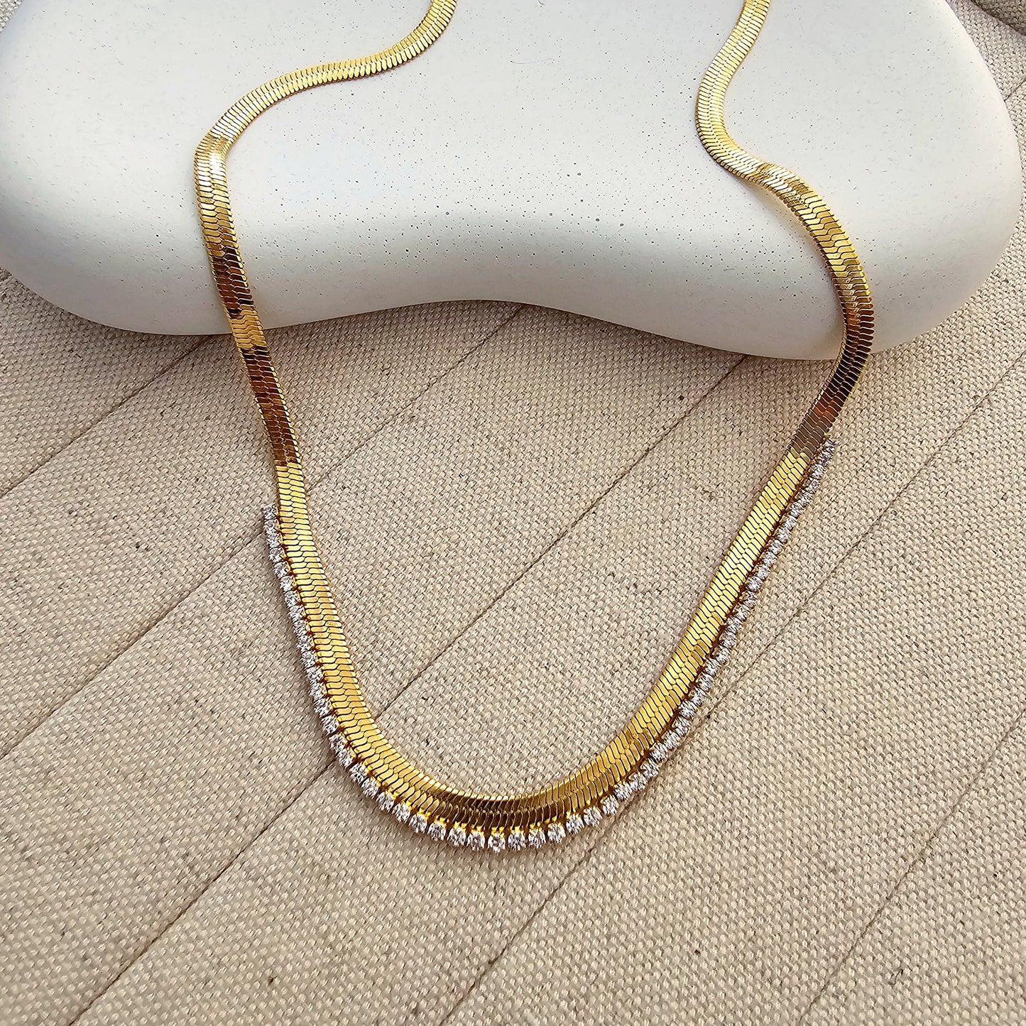 18K Gold Plated Snake Chain Zirconia Tennis Necklace-2  taahirajewellery