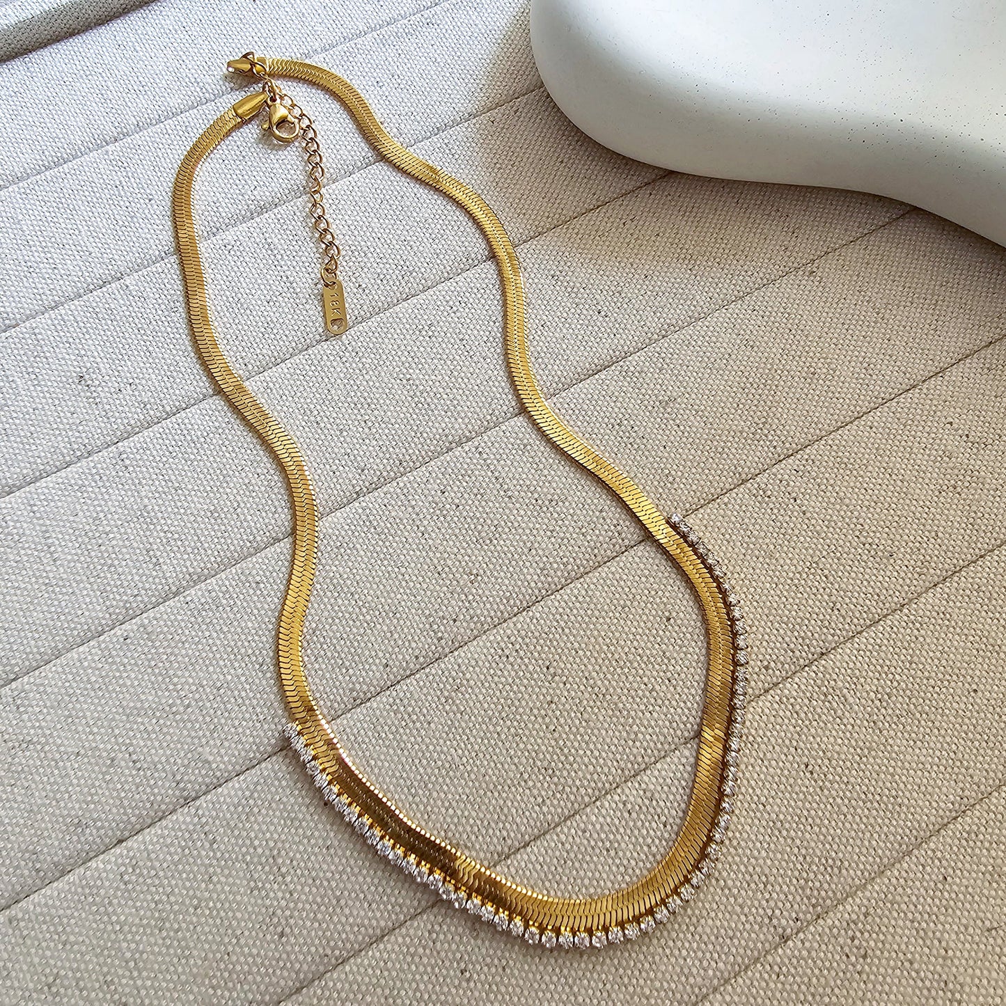 18K Gold Plated Snake Chain Zirconia Tennis Necklace-3  taahirajewellery