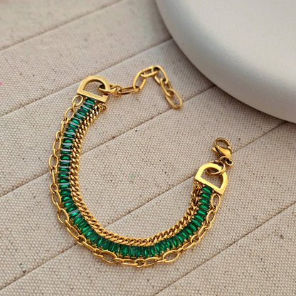 Alice Green Baguette Chain Bracelet-2  taahirajewellery