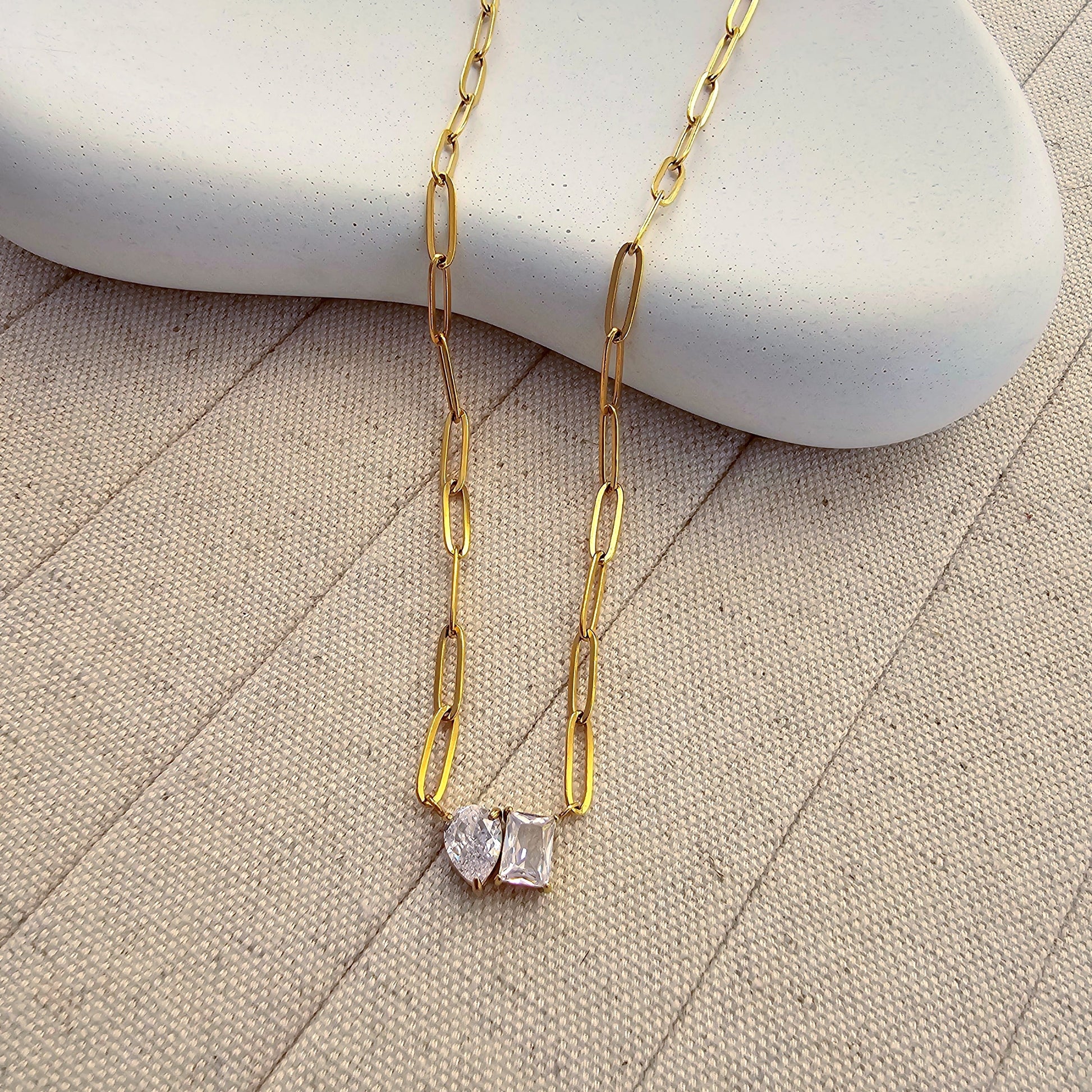 Double stone 18kt gold plated Necklace-5  taahirajewellery