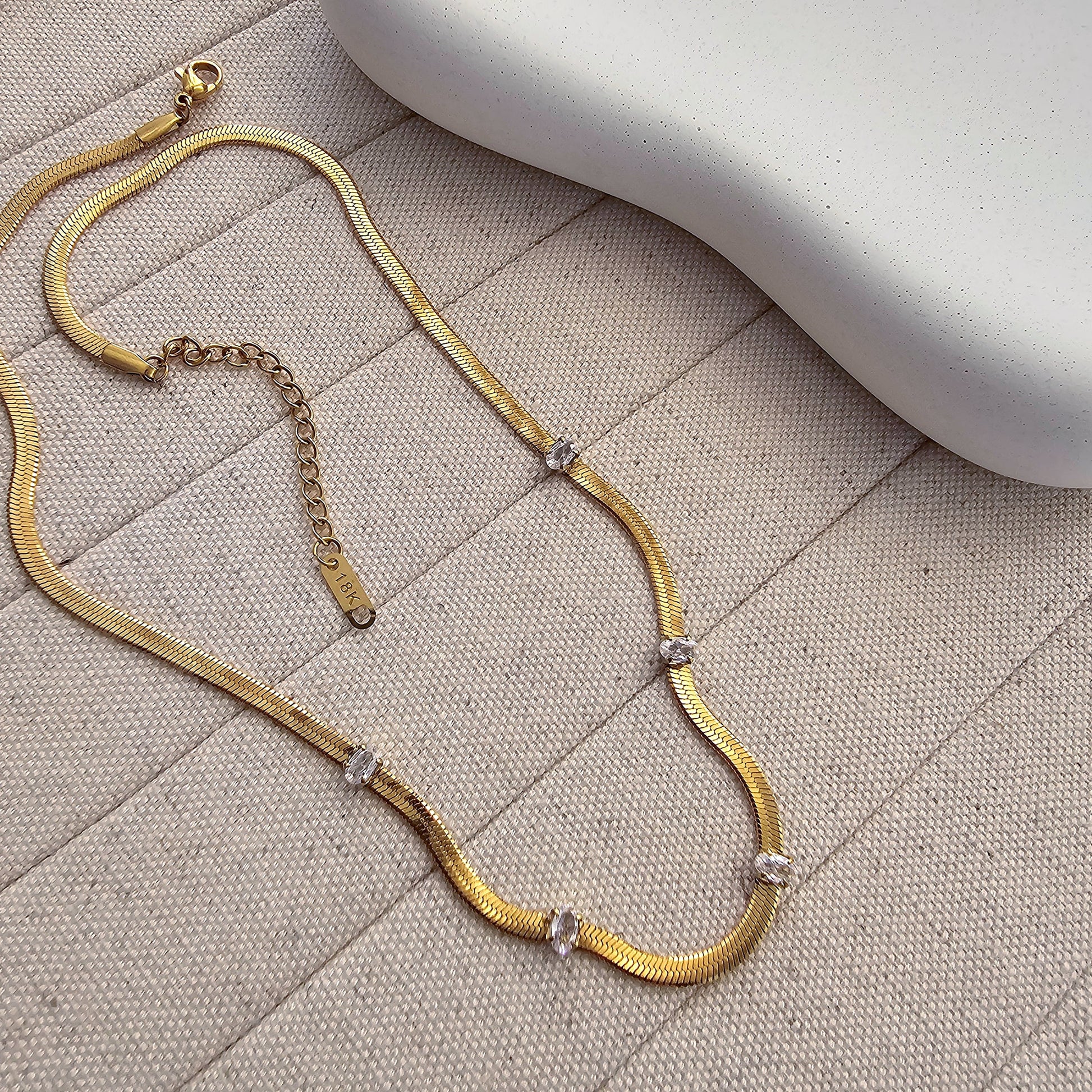 Snake Chain Studded Zircon Necklace-3  taahirajewellery