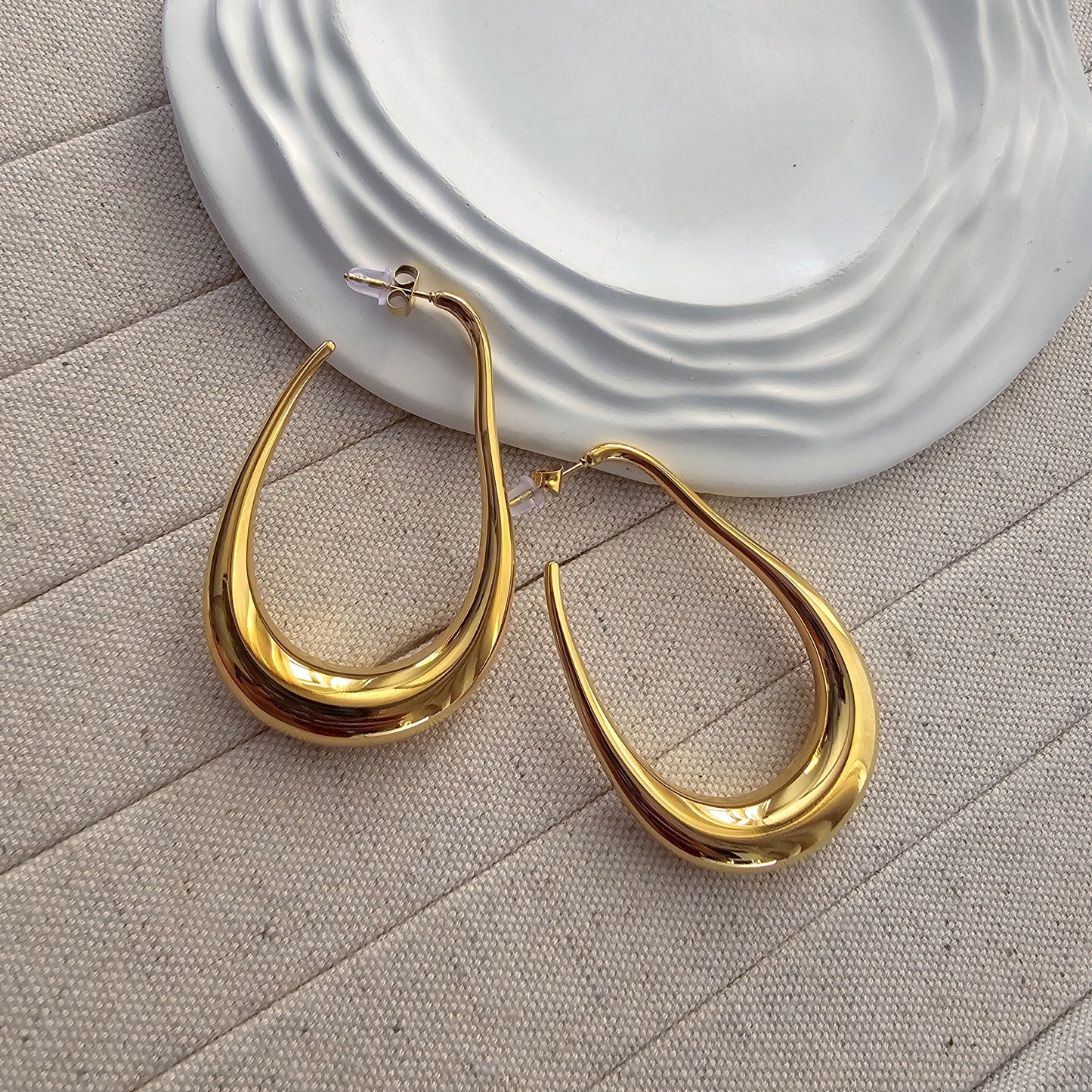 18K Gold Plated Long Hoop Earrings-1  taahirajewellery
