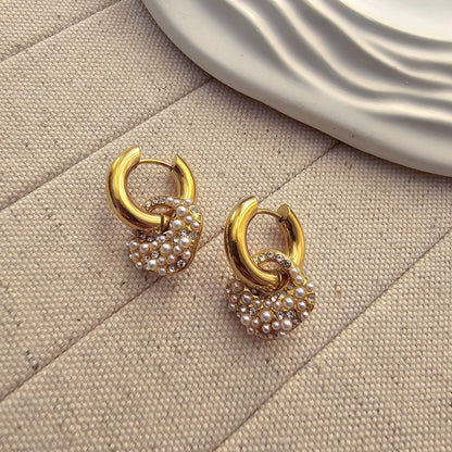 Elegant Pearl & Zircon Square Hoop Earrings-5  taahirajewellery