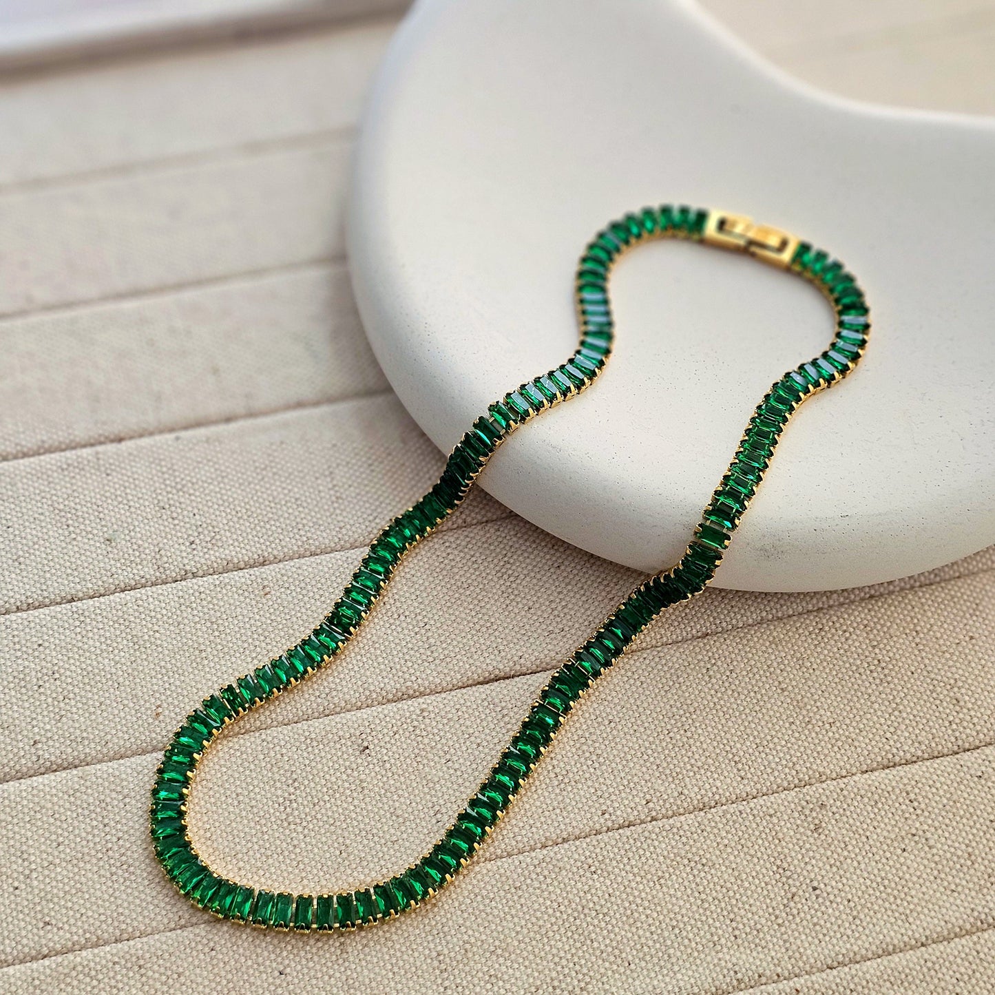 AAA Zircon Green Baguette Tennis Necklace-1  taahirajewellery