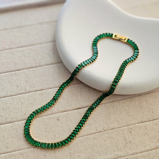 AAA Zircon Green Baguette Tennis Necklace-1  taahirajewellery