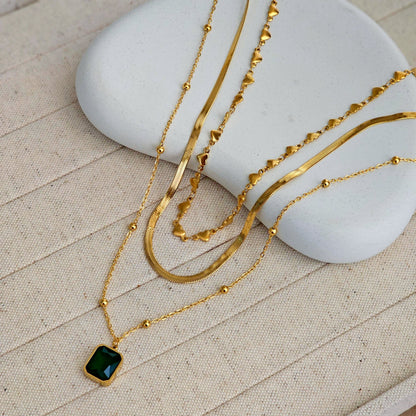 Trio Emerald Stud Necklace-1  taahirajewellery