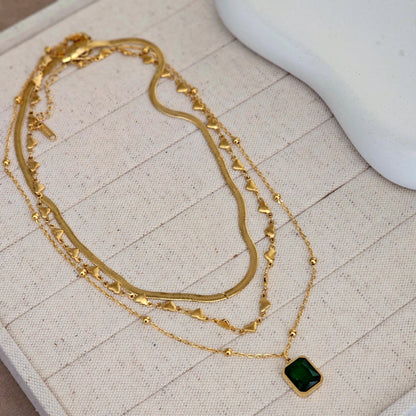 Trio Emerald Stud Necklace-3  taahirajewellery