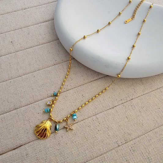 Olivia Gold Shell Necklace-1  taahirajewellery
