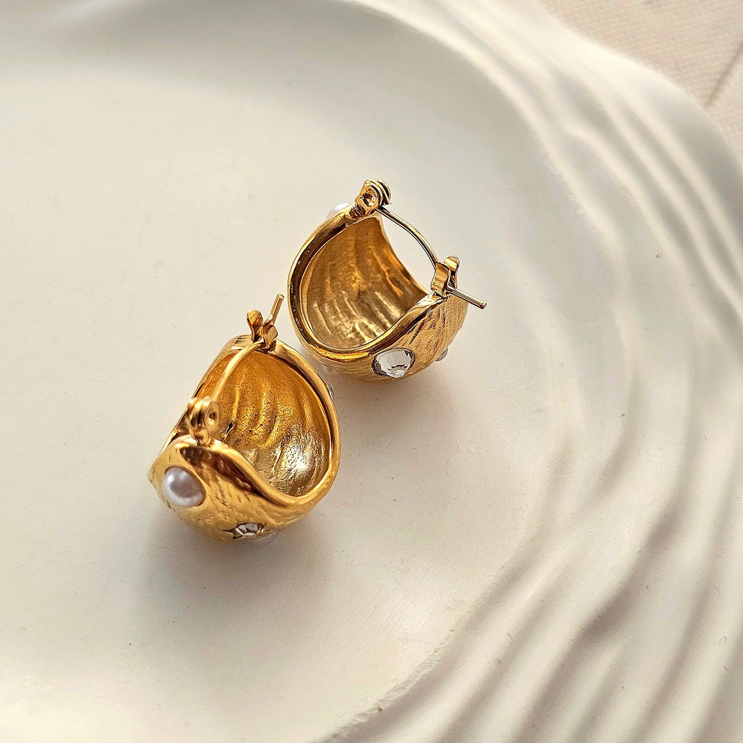 Half Ball Zircon Hoop Earrings-3  taahirajewellery