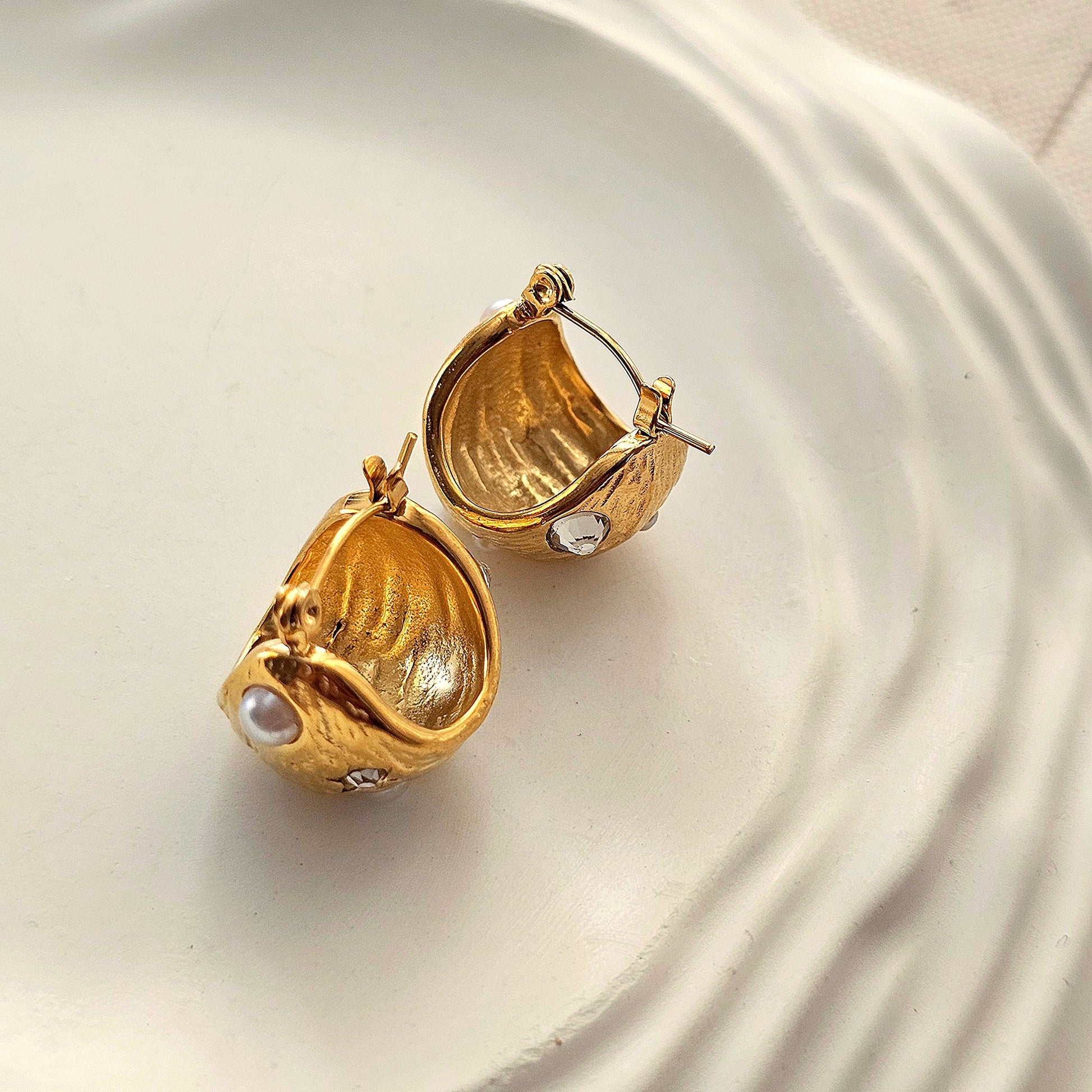 Half Ball Zircon Hoop Earrings-3  taahirajewellery