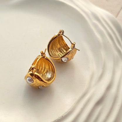 Half Ball Zircon Hoop Earrings-3  taahirajewellery