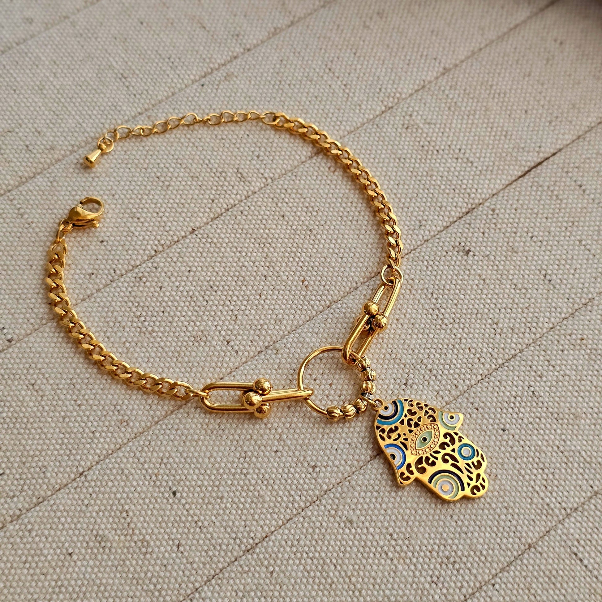 Hamsa Evil Eye Chain Bracelet-1  taahirajewellery