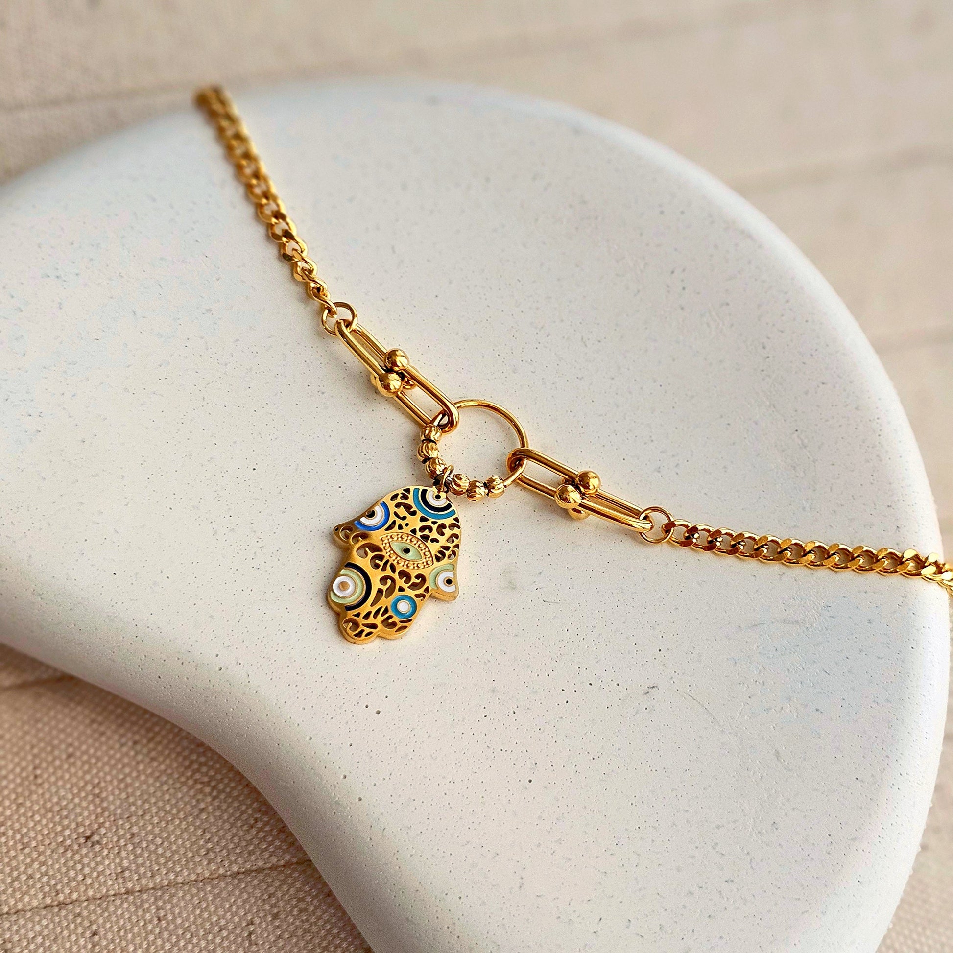 Hamsa Evil Eye Chain Bracelet-2  taahirajewellery