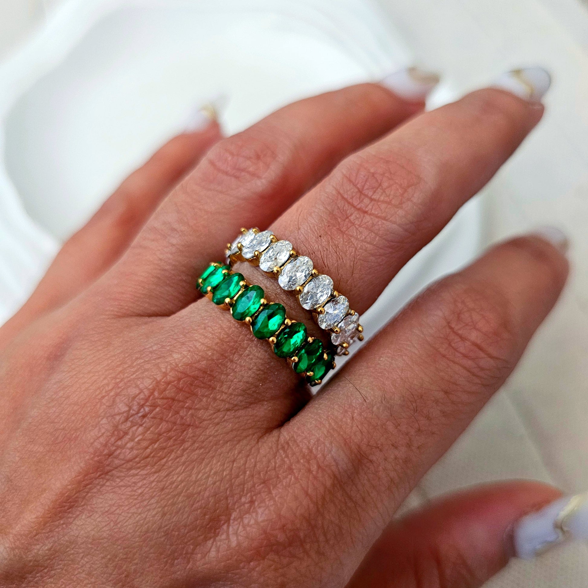 Oval Green Zircon 18K Gold Plated Band Ring-4  taahirajewellery