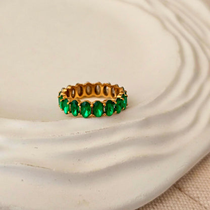 Oval Green Zircon 18K Gold Plated Band Ring-3  taahirajewellery