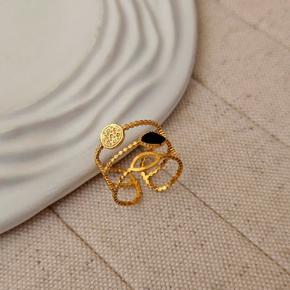 Dainty Gold Beaded French Adjustable Ring-2  taahirajewellery