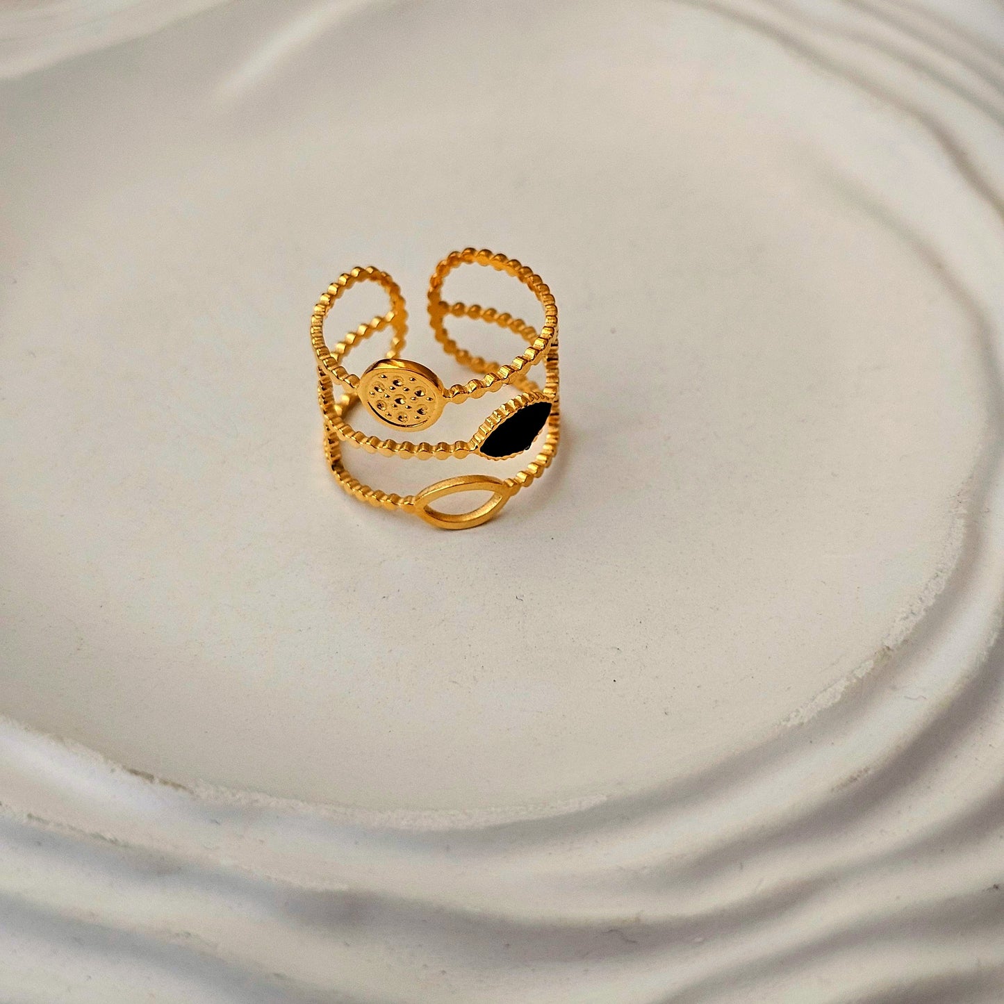 Dainty Gold Beaded French Adjustable Ring-3  taahirajewellery