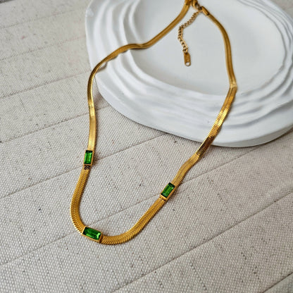 Gold Plated Green Stud Snake Necklace-2  taahirajewellery