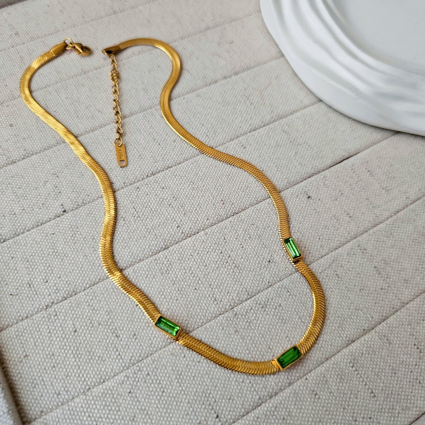 Gold Plated Green Stud Snake Necklace-3  taahirajewellery