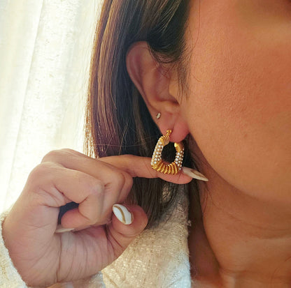 Chunky Square Shape Zircon Hoop Earrings-2  taahirajewellery