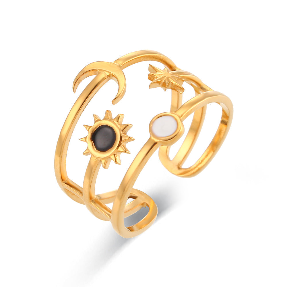 Dainty Sun Moon Star Open Adjustable Gold Plated Ring-4  taahirajewellery