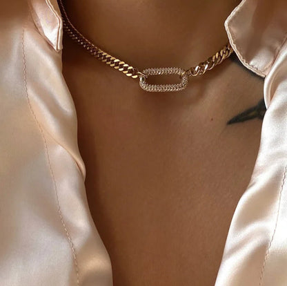 Oval shape studded Chain Necklace-4  taahirajewellery