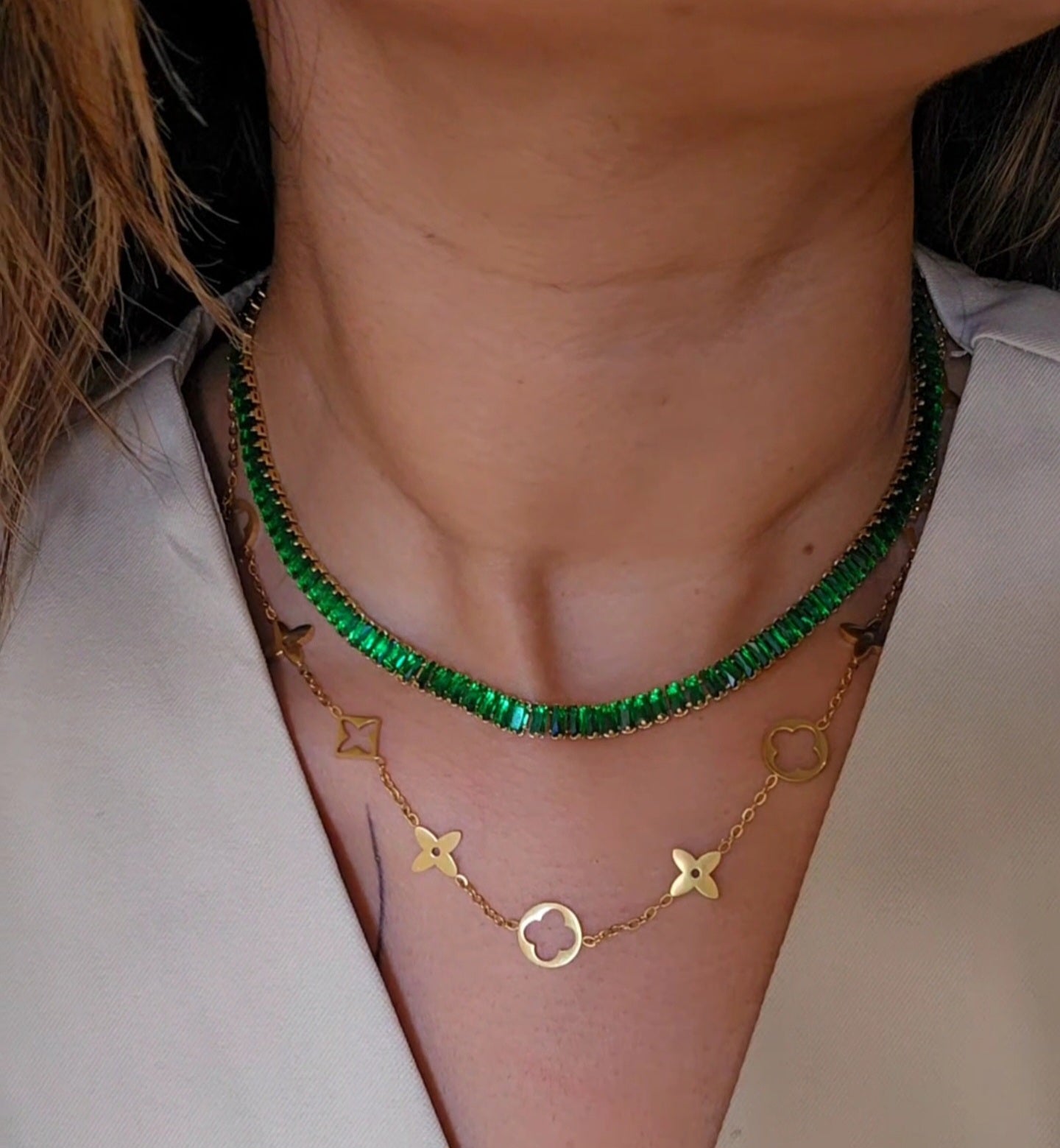 AAA Zircon Green Baguette Tennis Necklace-2  taahirajewellery