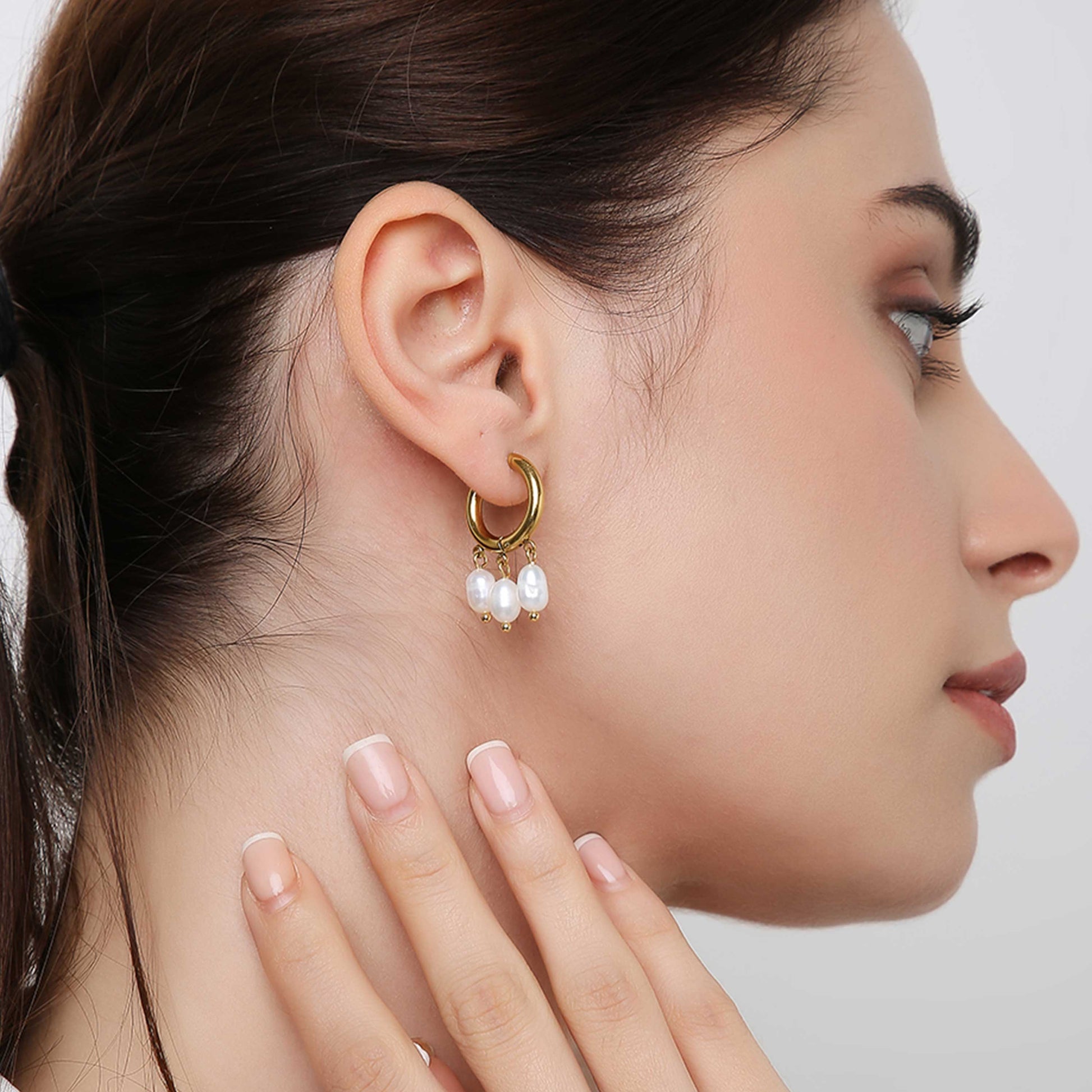 Triple Pearl Cuff Earrings