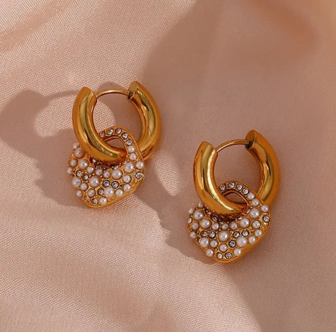 Elegant Pearl & Zircon Square Hoop Earrings-4  taahirajewellery