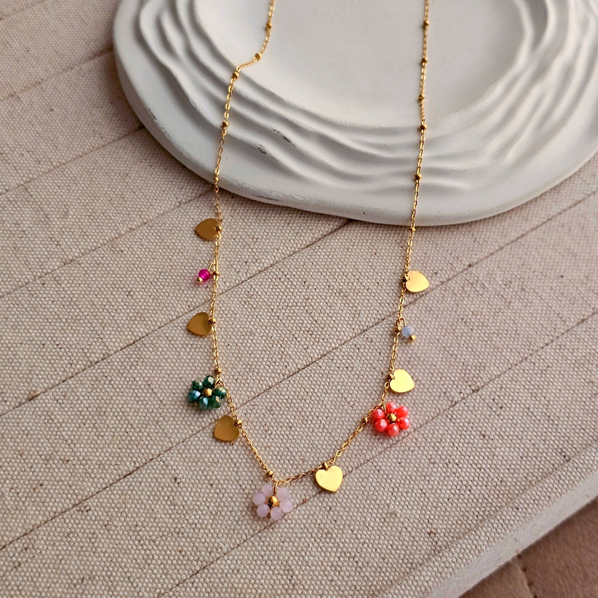 Colorful Flowers Charm Necklace-1  taahirajewellery