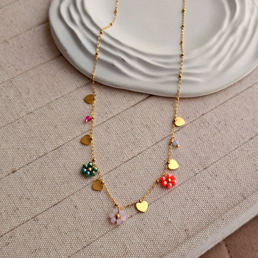 Colorful Flowers Charm Necklace-1  taahirajewellery