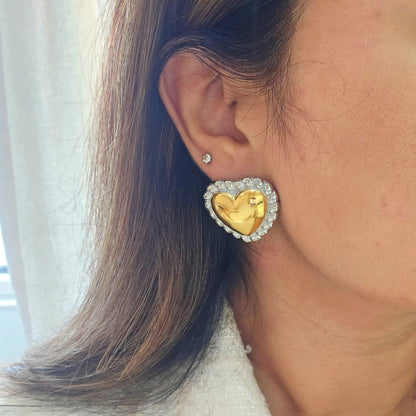 Silver Gold Heart Stud Earrings-2  taahirajewellery